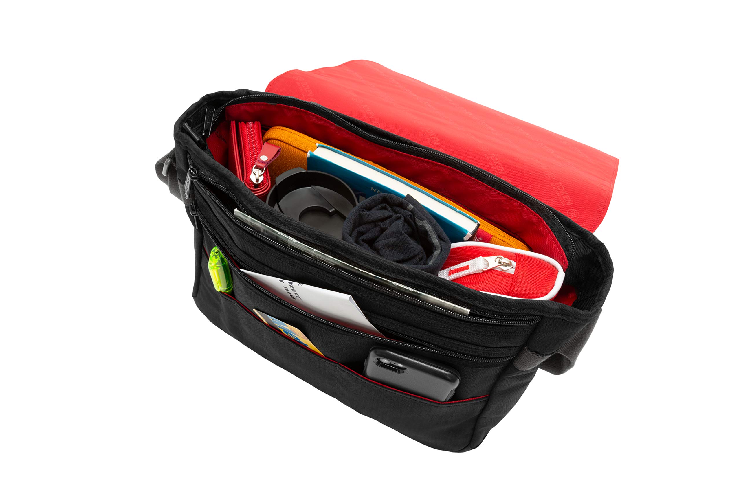 Waxed Nylon Sheridan Shoulder Bag (M) W/Back Zipper, Black - Image 8